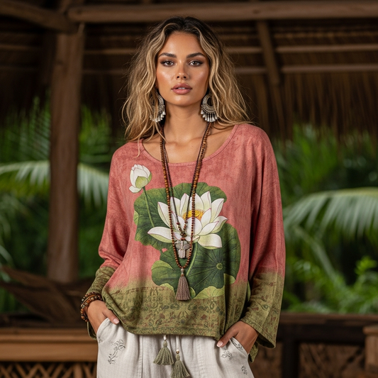 Vintage Lotus Art Linen Comfort Top
