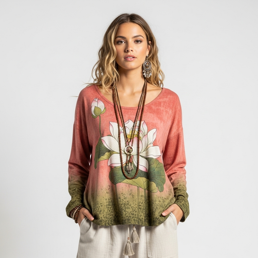 Vintage Lotus Art Linen Comfort Top