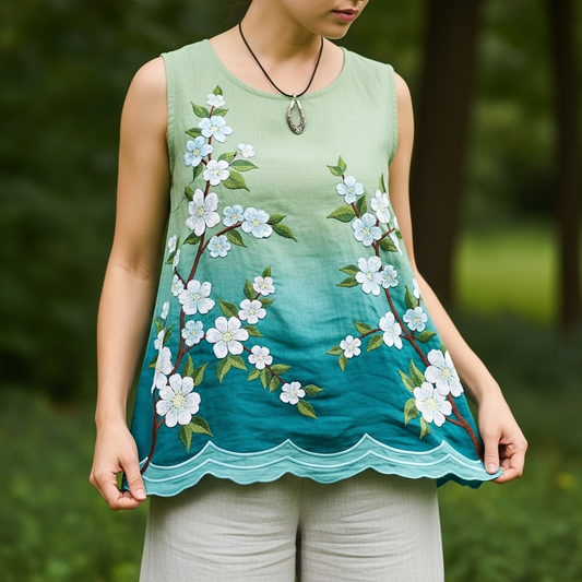 Women's Embroidered Floral Vest Top