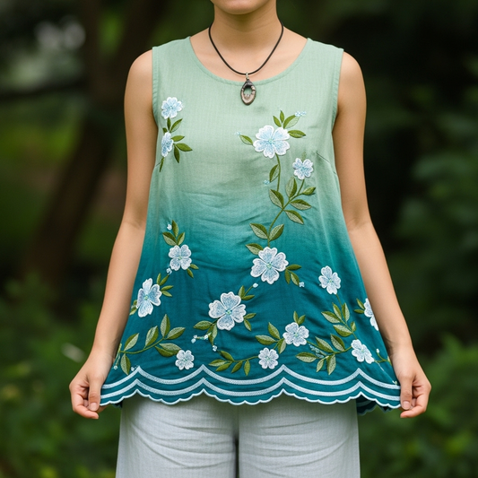 Women's Embroidered Floral Vest Top